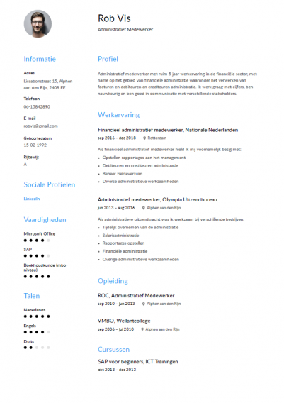 cv voorbeeld administratief medewerker 2