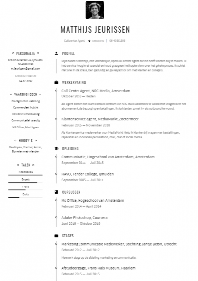cv voorbeeld callcenter agent 1