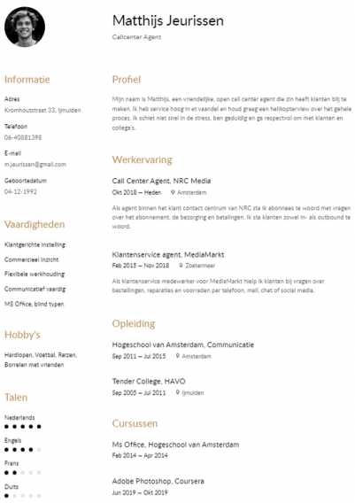 cv voorbeeld klantenservice medewerker 3