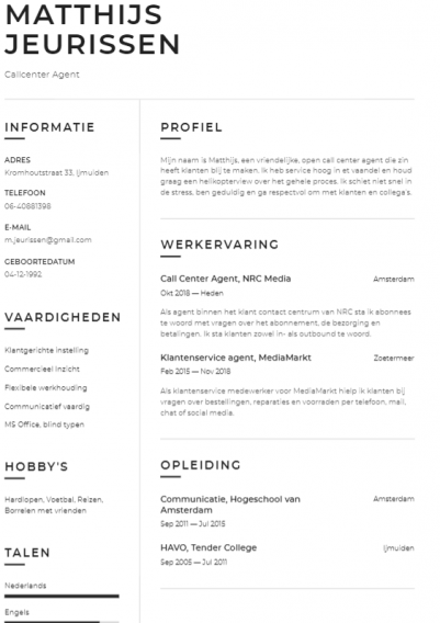 cv voorbeeldklantenservice medewerker 4